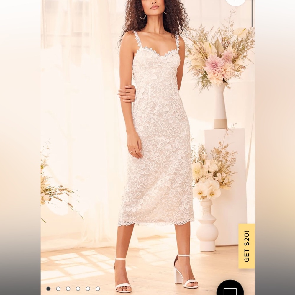 Lovely White Lace Sleeveless Midi Dress Size S